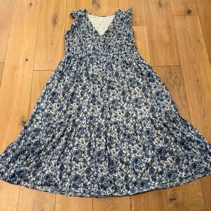 Anthropologie - Blue and Beige Smocked Dress